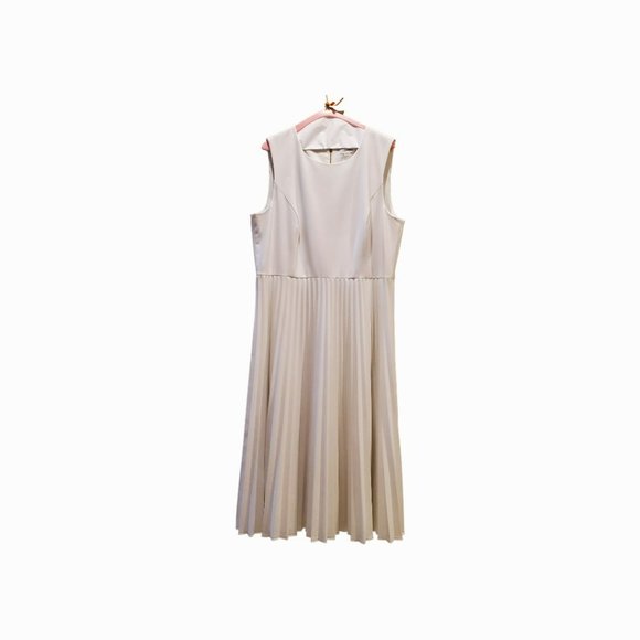 Calvin Klein Ivory Pleated Midi Dress. Size 16. Very gently‎ used. - Picture 7 of 9